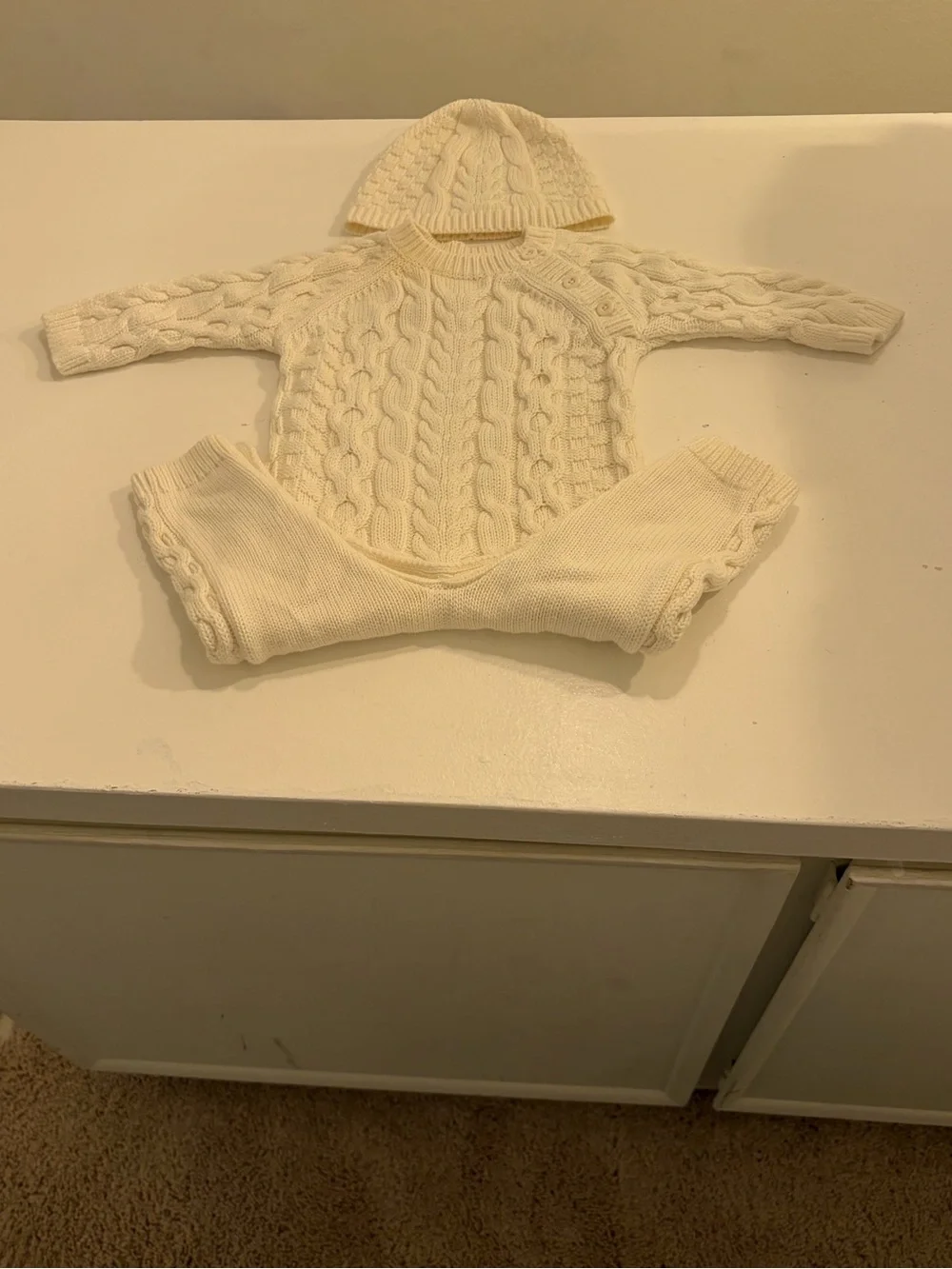 Hope & Henry Baby 100% Organic Cotton Cable Knit Romper Ivory 3-6M